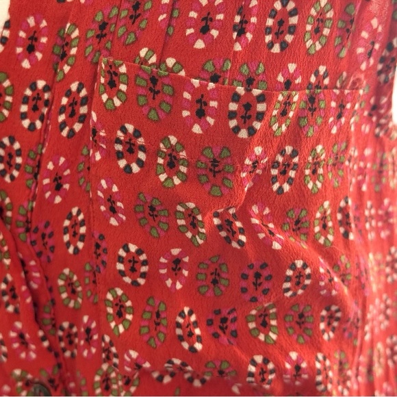 Anthropologie Maeve Daisy Midi Shirtdress Red size 14 Asymmetrical Hem - Picture 5 of 15